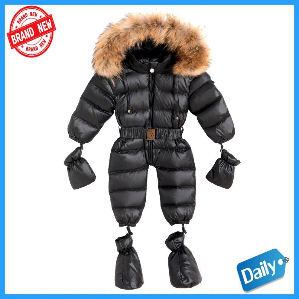 Waterproof Down Filled Snowsuit Winter Jacket Removable Hood Unisex